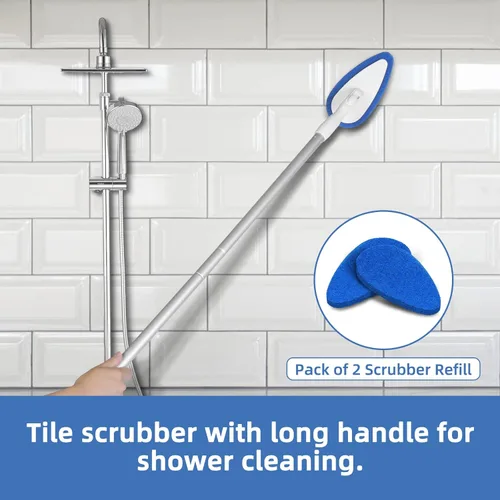 Vista 5 de Qaestfy Paquete de 2 almohadillas de repuesto compatibles con QAE008 Cepillo de limpieza para bañera y azulejos con mango largo, modelo QAE009
