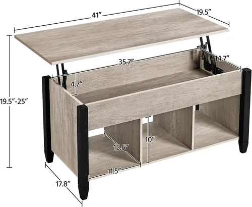 Vista 4 de Topeakmart Mesa de centro con parte superior elevable con compartimento de almacenamiento oculto y estante abierto, mesa central rústica para sala