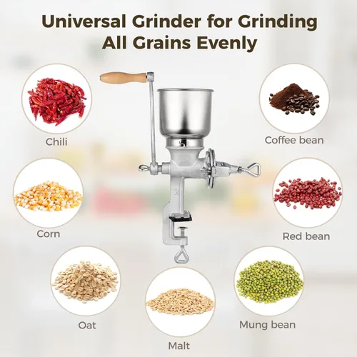 Vista 4 de Molinillo de maíz de alta tolva, molinillo de grano de hierro fundido, molinillo de café manual, molinillo de mano resistente con tolva grande