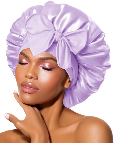 Vista 22 de BONNET QUEEN Gorro de Seda para Dormir para Mujeres Gorro de Satén para Dormir Nocturno con Banda de Amarre Ajustable para Cabello Rizado, Capa