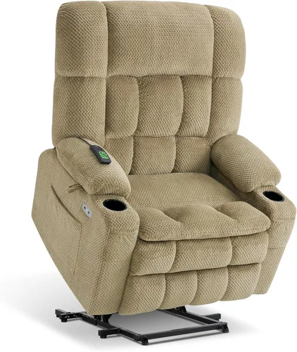 Vista 32 de MCombo Silla reclinable eléctrica de doble motor para personas mayores, silla elevadora plana con calor y masaje, silla elevadora pequeña, Beige