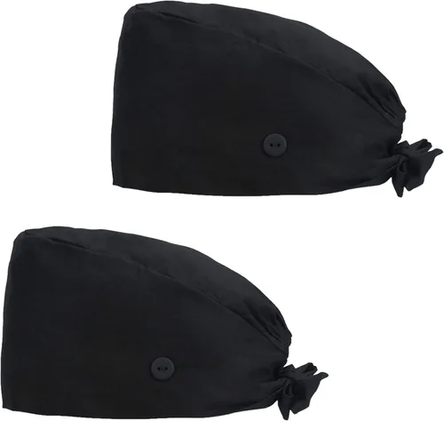 Vista 29 de QBA Gorra de trabajo ajustable con botón, gorro de trabajo de algodón, banda elástica para atar en la espalda, para mujeres y hombres, talla única