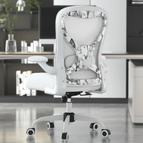 Vista 13 de Silla de escritorio de oficina con soporte lumbar ergonómico, cojín de asiento extra grueso, brazos abatibles, respaldo de malla transpirable, silla