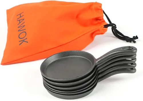 Vista 3 de HAWOK Plancha redonda de hierro fundido de 5 pulgadas, sartén pre-sazonada para crepé, juego de 6..