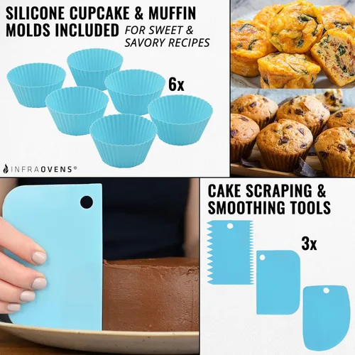 Vista 5 de INFRAOVENS Moldes redondos de silicona para pasteles y cupcakes – Moldes antiadherentes para hornear con tabla de conversión de cocina y folleto