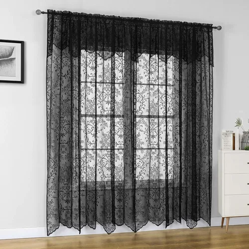 Vista 16 de WUBODTI Cortinas de encaje blanco de 72 pulgadas con cenefas, 2 paneles, cortinas transparentes bordadas florales con bolsillo para barra, cortina