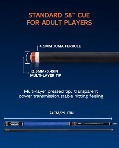 Vista 2 de KONLLEN Carbon Fiber Pool Cue 2.0 – 58" Low Deflection Performance Cue for Improved Accuracy & Consistency, 12.5mm Tip, Pro Taper