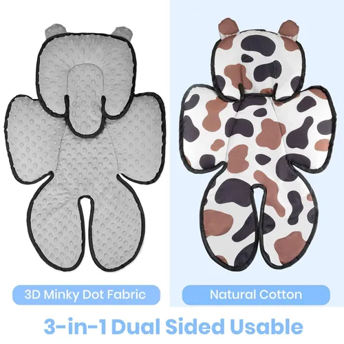 Vista 2 de 3 en 1 para asiento de automóvil para bebé, suave y transpirable, inserto de asiento de automóvil para recién nacido, cojín reversible de algodón