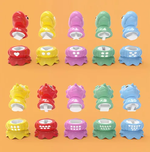 Vista 3 de Juguete de dinosaurio apilable a juego para niños pequeños 10 piezas de dinosaurios rompecabezas de aprendizaje con números, patrones, conteo