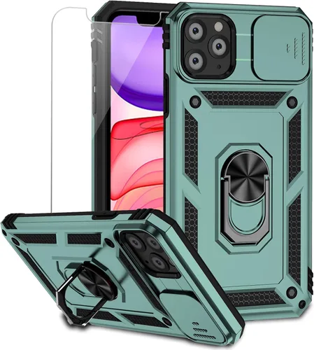 Vista 10 de Funda para iPhone 11 Pro con cubierta para lente de cámara, protector de pantalla HD, doble capa de protección contra caídas de grado militar