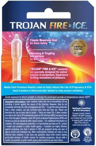 Vista 2 de Trojan Condones de fuego y hielo, 3 unidades (paquete de 12)