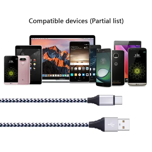 Vista 6 de FiveBox Paquete de 5 cables USB tipo C de 6 pies, cable de carga rápida, compatible con Motorola Razr, Edge, Moto G10 G9 G8 G7 Power Plus Play, Edge
