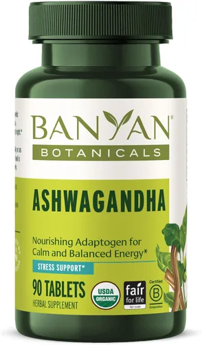 Banyan Botanicals Ashwagandha orgánica - 1000 mg por porción - Manager de cortisol y suplemento para aliviar el estrés - Apoyo suprarrenal para el