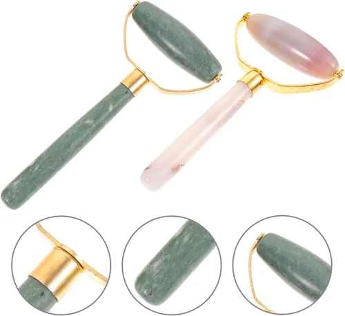 Vista 5 de FRCOLOR Rodillo de jade Rodillo facial Guasha Herramientas faciales para el cuidado de la piel 2Pcs