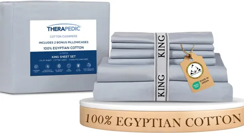 Vista 20 de Therapedic Juego de sábanas Queen de 6 piezas 100% algodón egipcio, satén naturalmente refrescante y transpirable, lavado suave preencogido, sábana