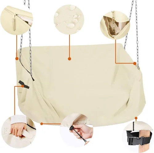 Vista 3 de YHINGG Funda para columpio de porche, 61 pulgadas, impermeable, para colgar al aire libre, para hamaca de jardín, funda para muebles de patio (beige)