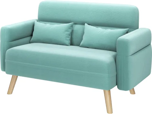 Vista 4 de Yaheetech Sofá Loveseat de Tela Moderna Pequeño de 46", Sofá de 2 Plazas de Mediados de Siglo con Almohadas Lumbares, Patas de Madera Maciza