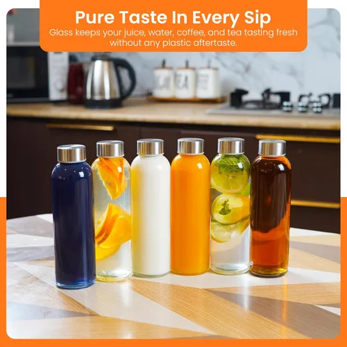 Vista 8 de Epica Botellas de vidrio con tapas: botellas de agua de 17.5 onzas, botellas de jugo de vidrio reutilizables con tapas para almacenar jugos, botella