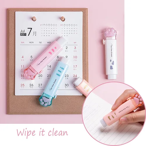 Vista 3 de Borrador retráctil, 4 borradores de goma push-pull sin rastro, útiles para empujar y tirar de la pata de gato, lindo borrador de goma adecuado