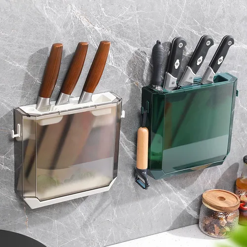 Vista 5 de Estante de almacenamiento de cuchillos de cocina montado en la pared, bloque de estante magnético, gris