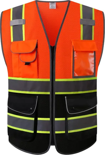 Vista 33 de JKSafety Chaleco de seguridad frontal con cremallera de alta visibilidad Clase 2 de 9 bolsillos con tiras reflectantes, cumple con las normas