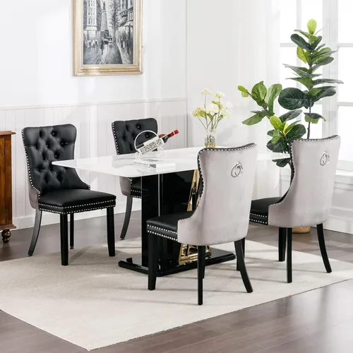 Vista 185 de ODUSE-DAILY - Juego de 2 sillas de cocina y comedor de terciopelo beige, con capitoné, tapizadas en terciopelo, estructura de madera maciza