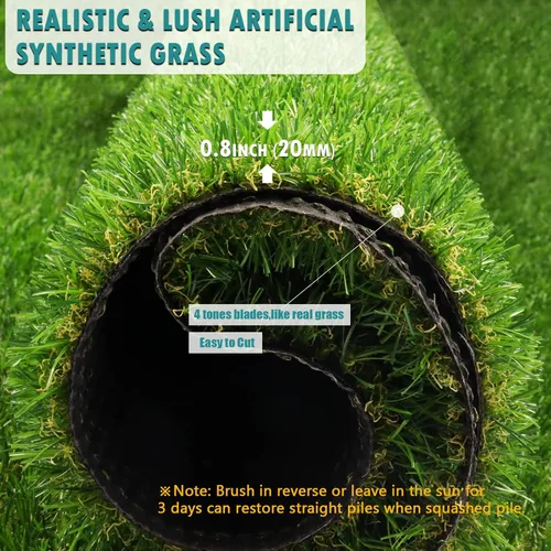 Vista 3 de Heyroll Césped artificial para interiores y exteriores, 1 x 3 pies, 0.8 pulgadas, césped sintético realista, alfombra de césped artificial