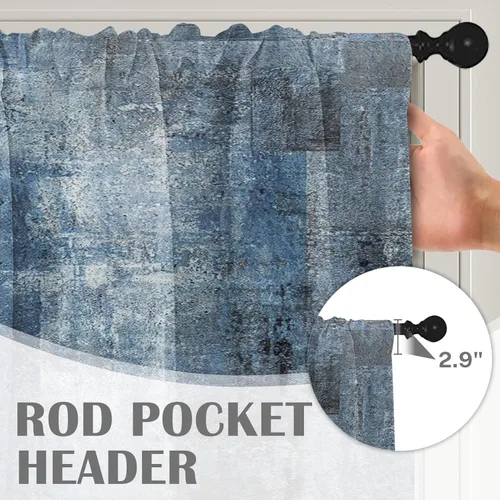 Vista 5 de Emvency Paquete de 2 cenefas para ventana, cortinas opacas de arte moderno abstracto azul, cortinas ajustables para ventanas, sala de estar, cocina