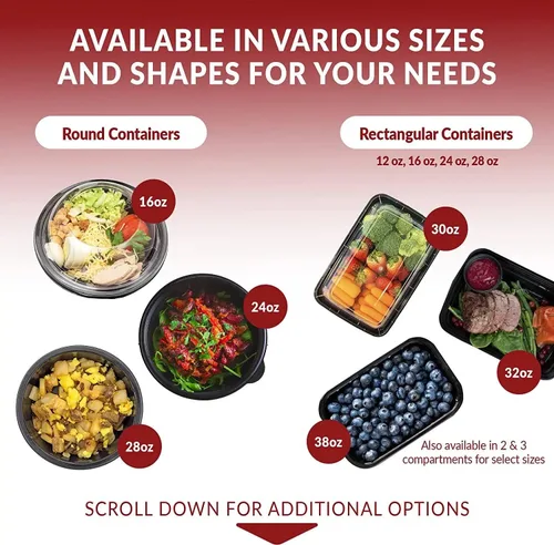 Vista 6 de Reli. Meal Prep Bowls w/Lids - 50 Pack (16 oz) Disposable Bowls with Lids Microwave/Freezer Safe