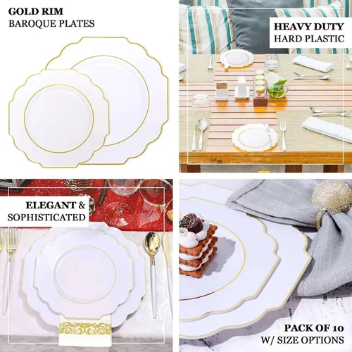 Vista 4 de Efavormart - Paquete de 10 platos de postre de plástico duro transparente de 8 pulgadas, vajilla desechable, platos de ensalada barrocos resistentes