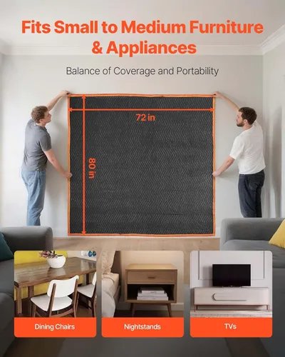 Vista 5 de VEVOR 6 mantas móviles, 80 x 72 pulgadas, mantas de embalaje grandes con 2 bandas elásticas, manta de mudanza acolchada de tela no tejida resistente