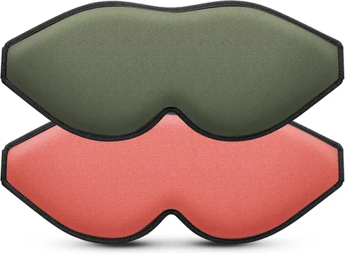 Antifaz para dormir (verde oliva) + antifaz para dormir (rojo coral) para mujeres y hombres, para dormir de lado, bloqueo de luz, copa contorneada 3D