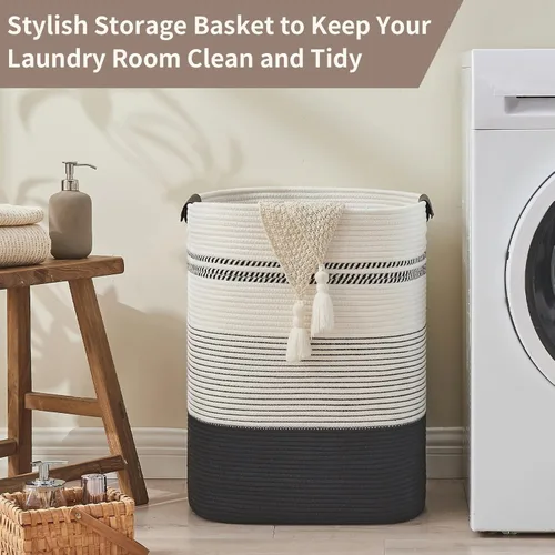 Vista 5 de AINUOQI Cesta de lavandería con asas – Cesta para mantas y cestas para dormitorio, cesta de lavandería y almacenamiento de mantas para sala