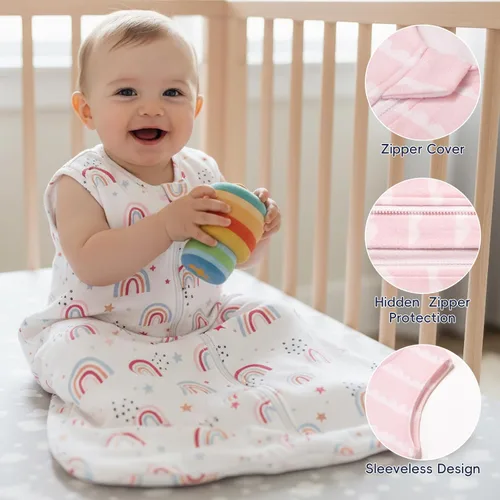 Vista 5 de PHF Saco de dormir cálido de microforro polar para bebé de 0-6 meses, manta vestible suave para bebé, sacos de dormir con cremallera de 2 vías
