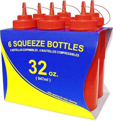 Vista 14 de New Star Foodservice Botella transparente para apretar de 16 onzas, boca ancha, paquete de 6