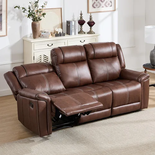 Vista 6 de EBELLO Sofá reclinable de cuero sintético de 3 plazas, sofá reclinable manual, silla de 3 asientos de estilo moderno de mediados de siglo