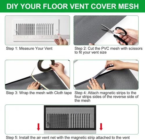 Vista 3 de Pangda 6 piezas de 15.748 x 11.811 in DIY cubierta de ventilación de piso negro cubiertas magnéticas de ventilación pantalla de ventilación de malla