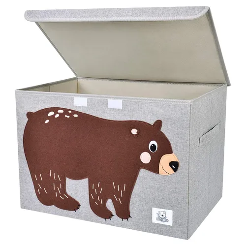 CLCROBD Cesta plegable grande para juguetes de niños con tapa abatible, organizador de almacenamiento de juguetes de animales de tela Oso