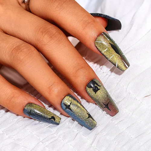 Vista 14 de Sethexy Uñas postizas de lujo hechas a mano con diamantes de imitación morados, cristales de corazón 3D, uñas largas a presión con lazo de mariposa