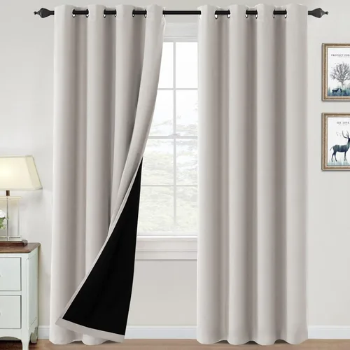 Vista 63 de H.VERSAILTEX Cortinas 100% de opacidad para dormitorio, con aislamiento térmico, cortinas opacas de 63 pulgadas de largo, cortinas de bloqueo