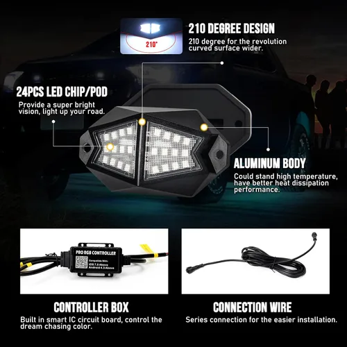 Vista 7 de OPP ULITE Luces LED de roca de 12 cápsulas, color de persecución de sueños, 210° luminosas, 48 W, 288 piezas, aplicación para teléfono inteligente