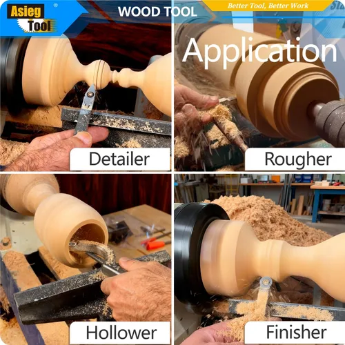 Vista 7 de Juego de herramientas de torneado de madera con punta de carburo Torno más duro Detailer Cisne Cuello Hollower Herramientas y mango de agarre