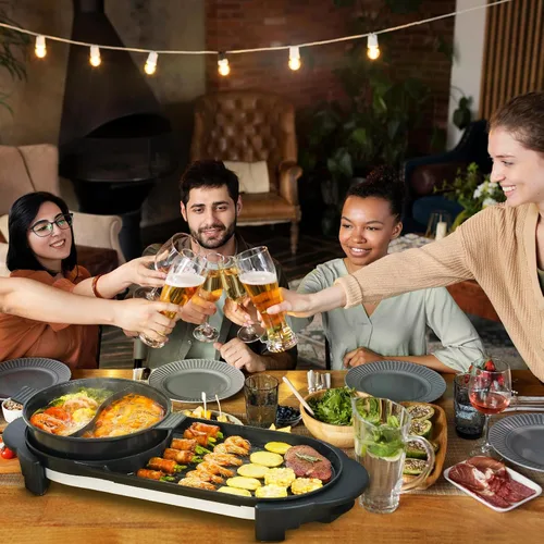 Vista 6 de Olla caliente eléctrica 2 en 1 sin humo con parrilla, olla caliente extraíble de 2200W, combo de barbacoa coreana y Shabu para interior, sartén