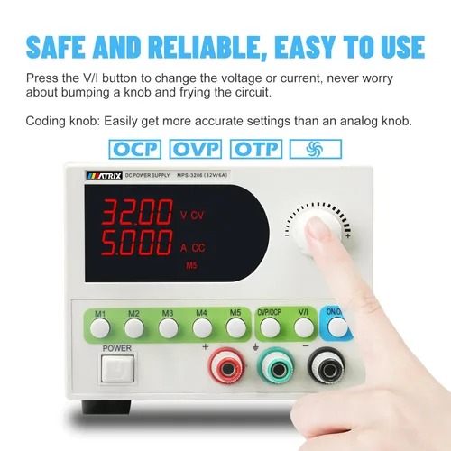 Vista 3 de MATRIX Fuente de alimentación de CC variable, fuente de alimentación de banco ajustable de 32 V 6 A, pantalla de 4 dígitos, 5