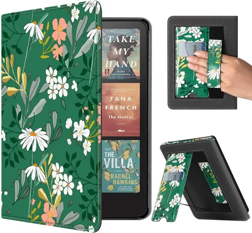 Vista 31 de CoBak - Funda para Ereader de piel sintética duradera con función de apagado y encendido automático, ranura para tarjetas y correa para la mano - Se