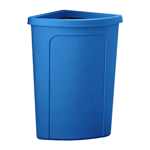 Vista 8 de Cubo de basura escolar con tapa de puerta de empuje, cubo de basura redondo de esquina de 21 galones, resistente a las grietas, bote de basura