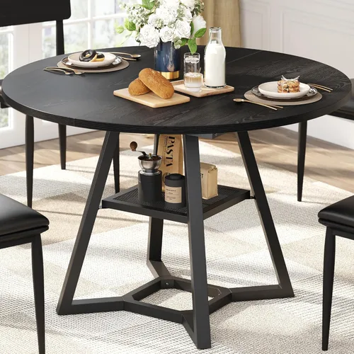 Vista 11 de knoworld Round Dining Table for 4, Kitchen Tables Dining Room Circle Dinner Table with Pedestal Metal Frame, Space Saving Wood Industrial Kitchen &