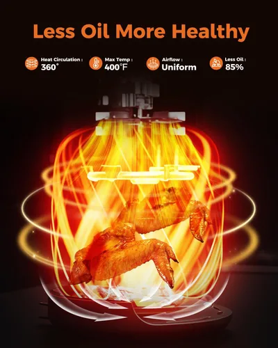 Vista 5 de Bear Freidora de aire pequeña 2.1 QT, Mini freidora de aire con control ajustable de tiempo y temperatura, tamaño compacto que ahorra espacio