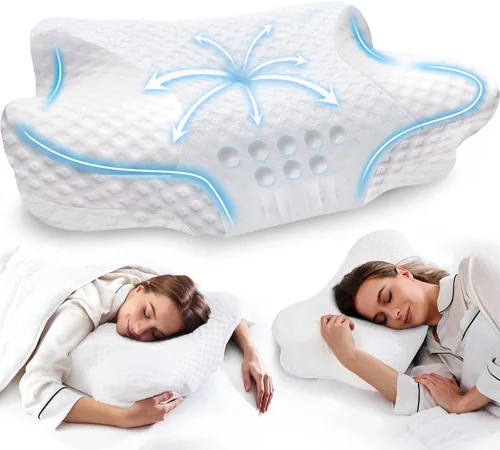 Vista 8 de Almohadas cervicales para el cuello con espuma viscoelástica, almohadas cervicales para aliviar el dolor, almohadas de espuma viscoelástica