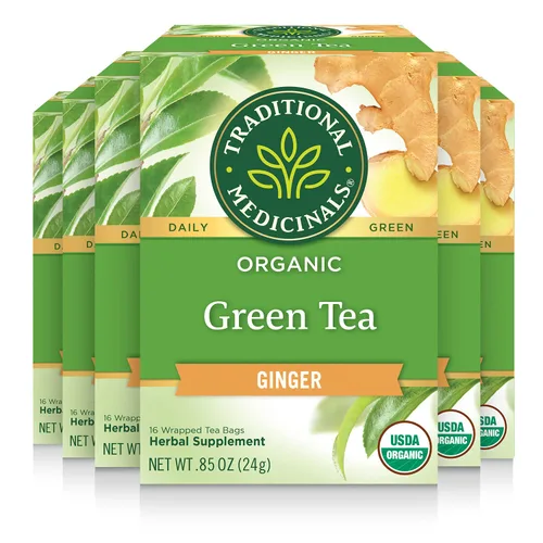 Traditional Medicinals - Té orgánico de jengibre verde, promueve la digestión saludable, 96 bolsas de té (paquete de 6)